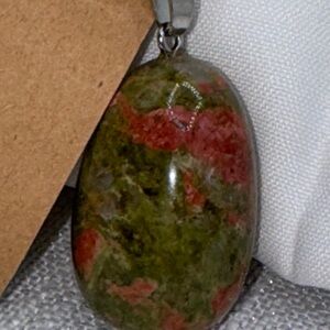 UNAKITE stone pendant 1.5” on a 9 inch cord green and orange beautiful